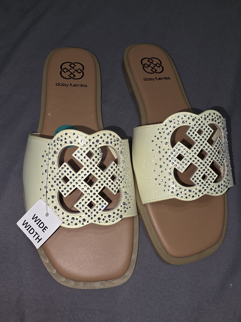 Daisy Fuentes Cream Rhinestone Cutout Slide Mules